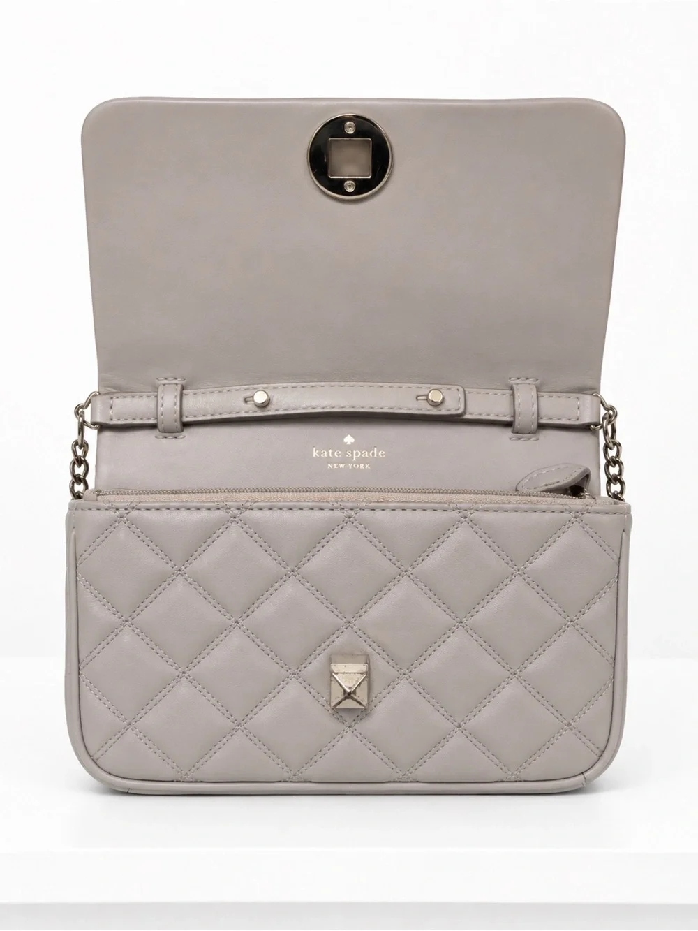 ♠️Kate Spade New York Quilted Leather Shoulder Bag Chain Strap Turn Lock Purse